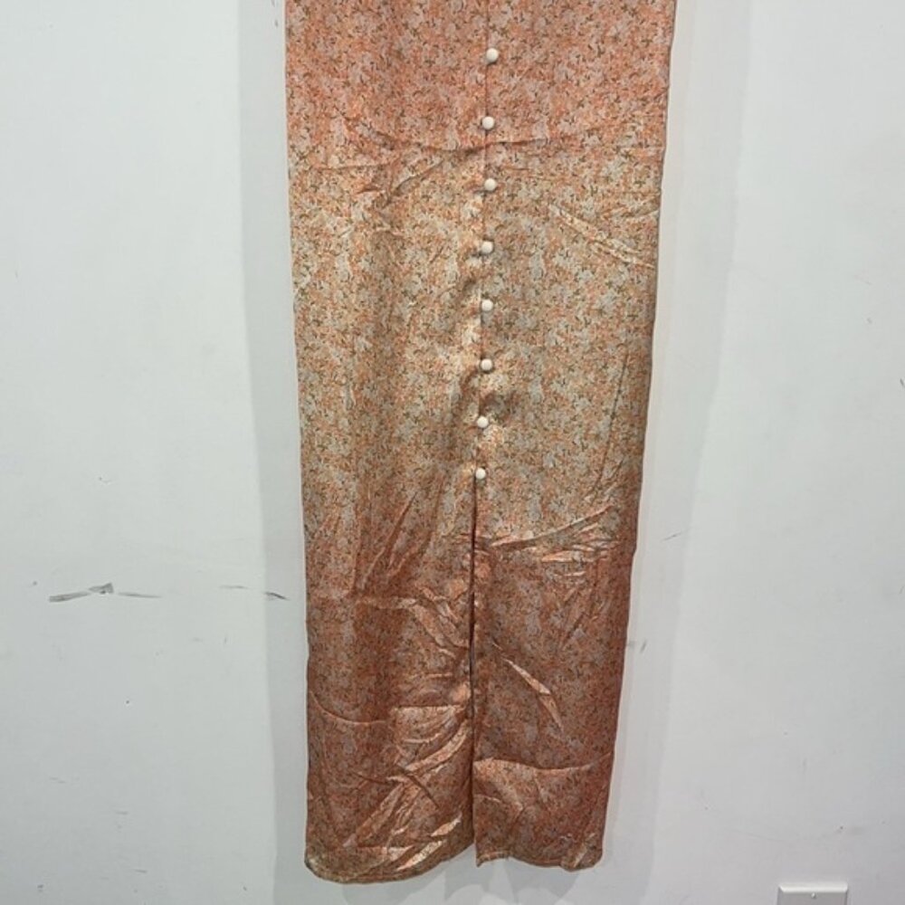 Zara Pink Ombré Floral Button Front Satin Midi Slip Dress Y2K Style Size Small - Picture 9 of 14